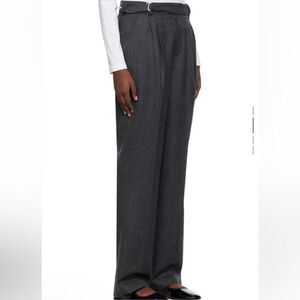Ssense Lesugiatelier Gray Wool Blend Pleated Tuxedo Trousers w Box Chain Belt